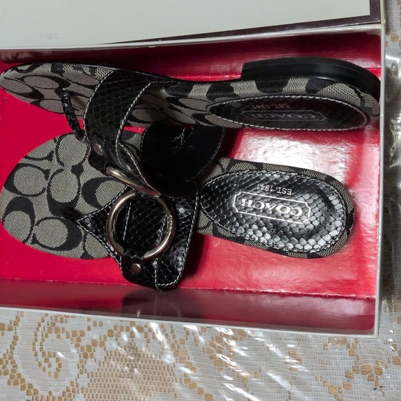 Coach Black and Cream Women's Sandals - Picture 1 of 4